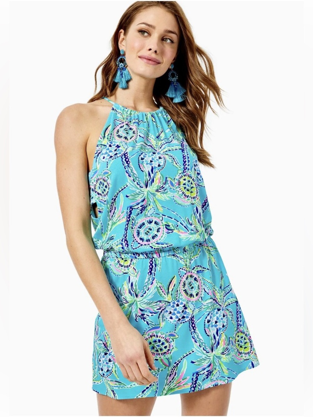 Lilly Pulitzer Gianni Skort Romper Large Bermuda Blue Turtle Szn
